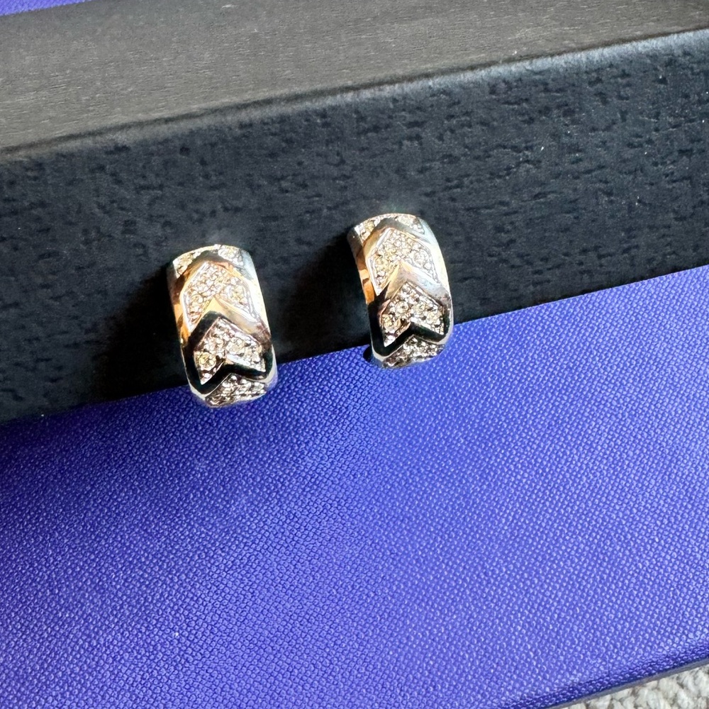Vintage Christian Dior Pave Crystal Huggie Silver-tone Clip Earrings